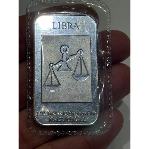 National Silver Pure .999 Bullion Bar Libra Zodiac Sign 1oz troy oz .999+ fine - Picture 1 of 2